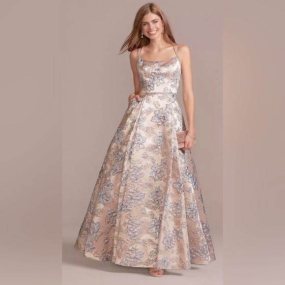 Blondie Nites Dresses & Skirts - Metallic Brocade Double Spaghetti Strap Ball Gown